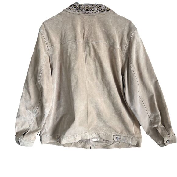 VICTOR COSTA Occasion SUEDE LEATHER Lined Embellished Tan JACKET Size XL - Picture 4 of 9